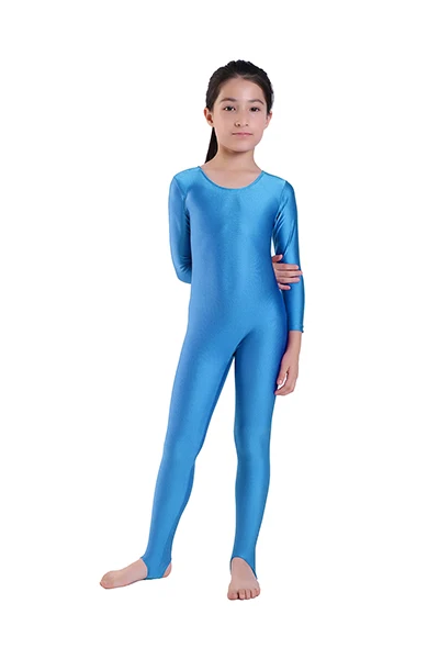 light blue AOYLISEY/Детский комбинезон с длинными рукавами для танцев, гимнастики, для девочек; комбинезон с завязками из лайкры; одежда для выступлений на сцене; детские комбинезоны Zentai - Цвет: light blue