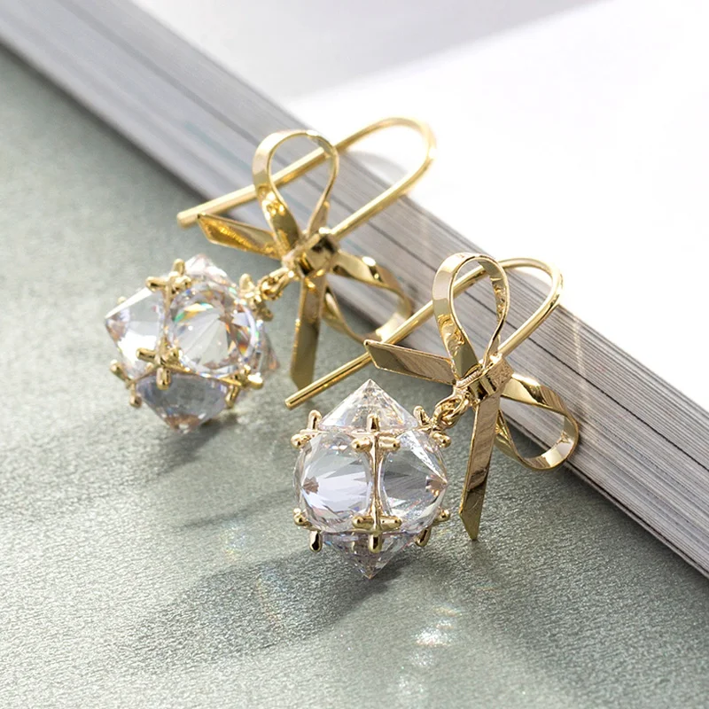 Роскошные серьги для женщин модный хрустальный шар с бантом геометрические