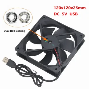 5 шт., бесщеточный охладитель Gdstime 12025 с двумя шариками, 5 в постоянного тока, 120 мм * 120 мм * 25 мм, 12 см, вентилятор охлаждения с USB, 120 мм x 25 мм, 1500 А, обмин