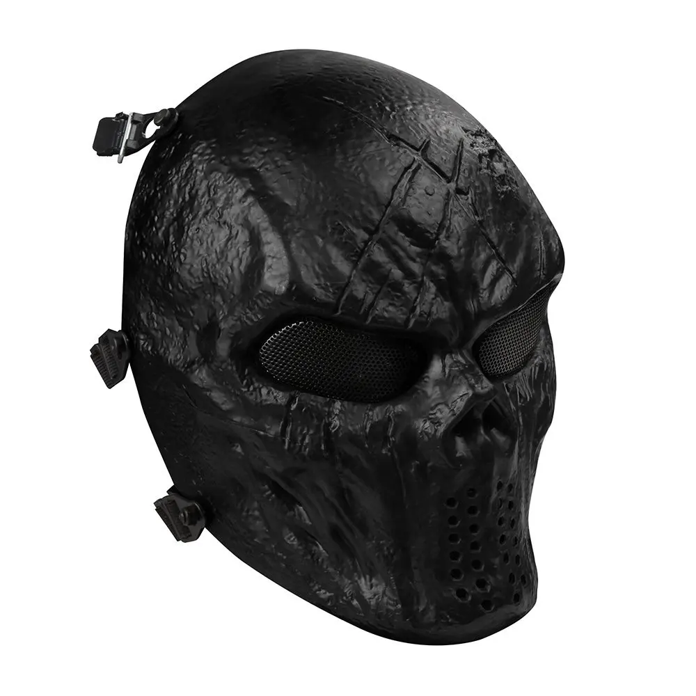 Black OutdoorMaster Полное Лицо Airsoft Череп Маска с металлической сеткой для защиты глаз - Color: Black