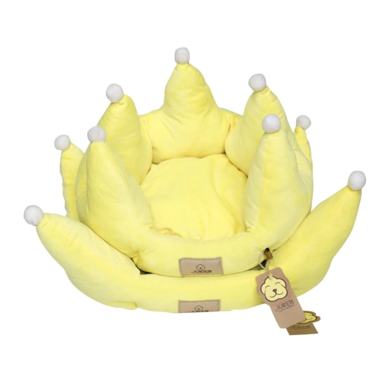 Yellow Теплые собачьи кровати для маленьких собак, милая Корона, гнездо для питомца, мягкая хлопковая подушка для щенка, дышащая подушка в стиле принцессы, плюшевый домик - Цвет: Yellow