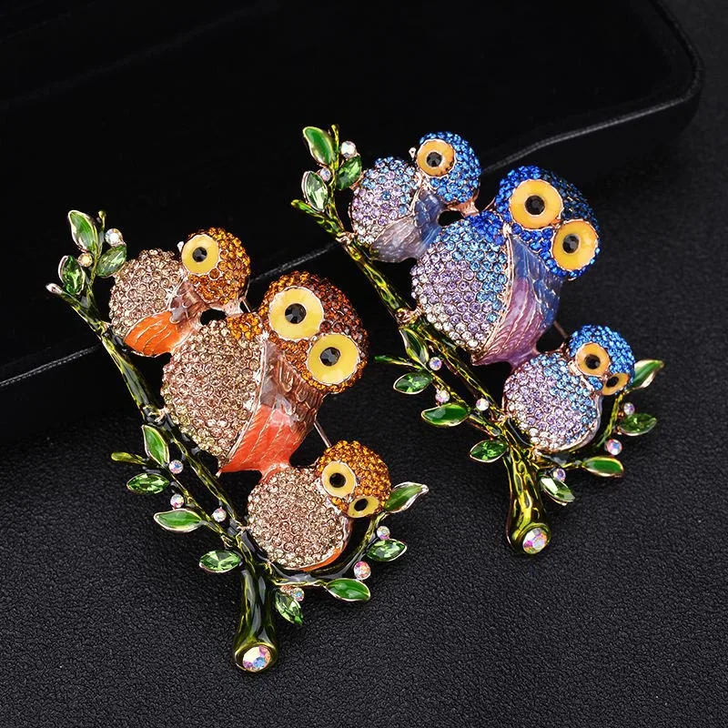 Красная эмалированная брошь в форме совы птица с кристаллом высокое качество