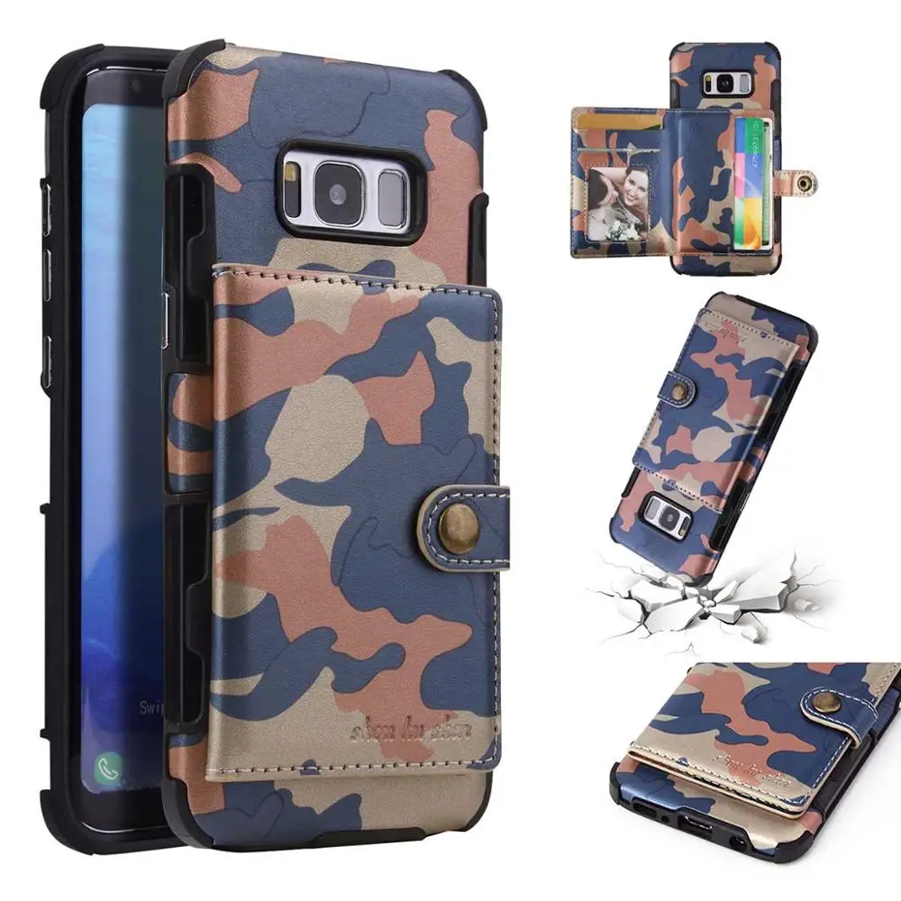 Синий Камуфляжный армейский камуфляжный чехол для телефона для samsung S8 S9 Plus, флип-кошелек, мульти держатель для карт из искусственной кожи, чехол для Galaxy Note 8 9, чехол - Цвет: Синий