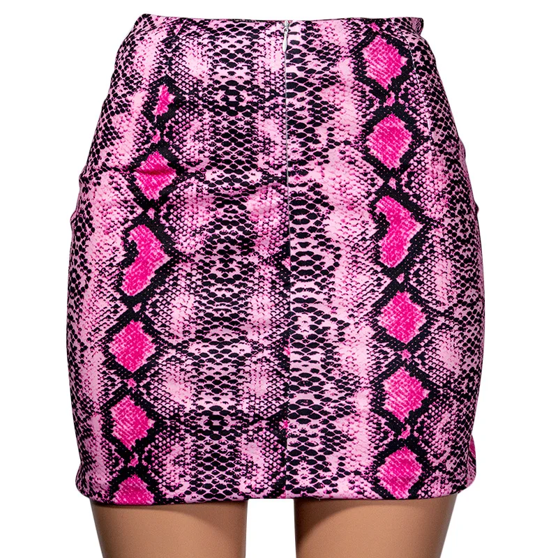 Elegant Snake Print Mini Skirt Women Fashion Sheath Bodycon Short Club Party Pencil Skirts Female Back Zipper Design Outfits | Женская