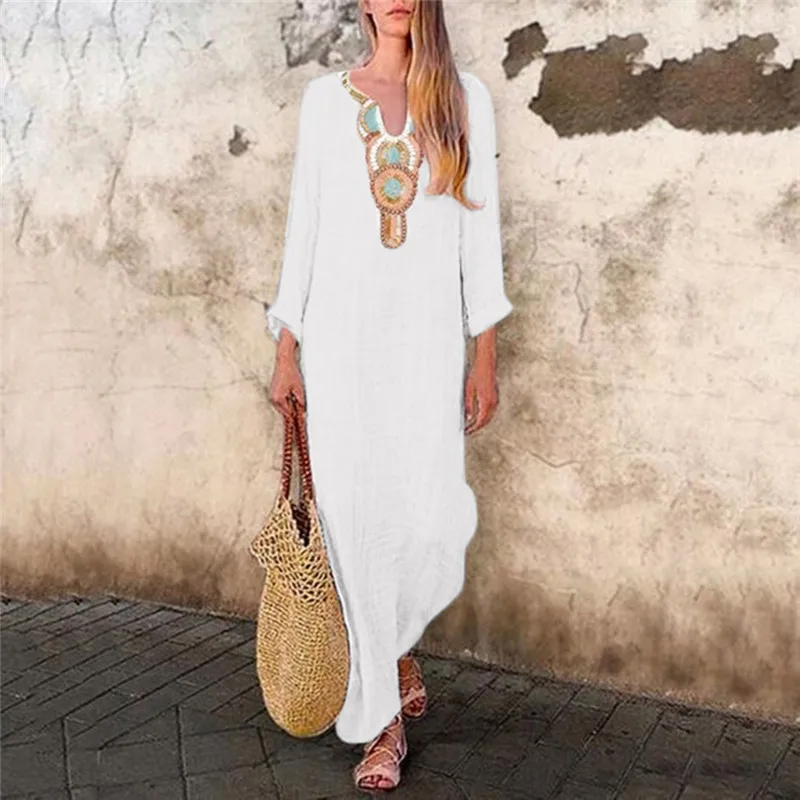 Весеннее женское платье Женское Платье макси с длинным рукавом и u образным