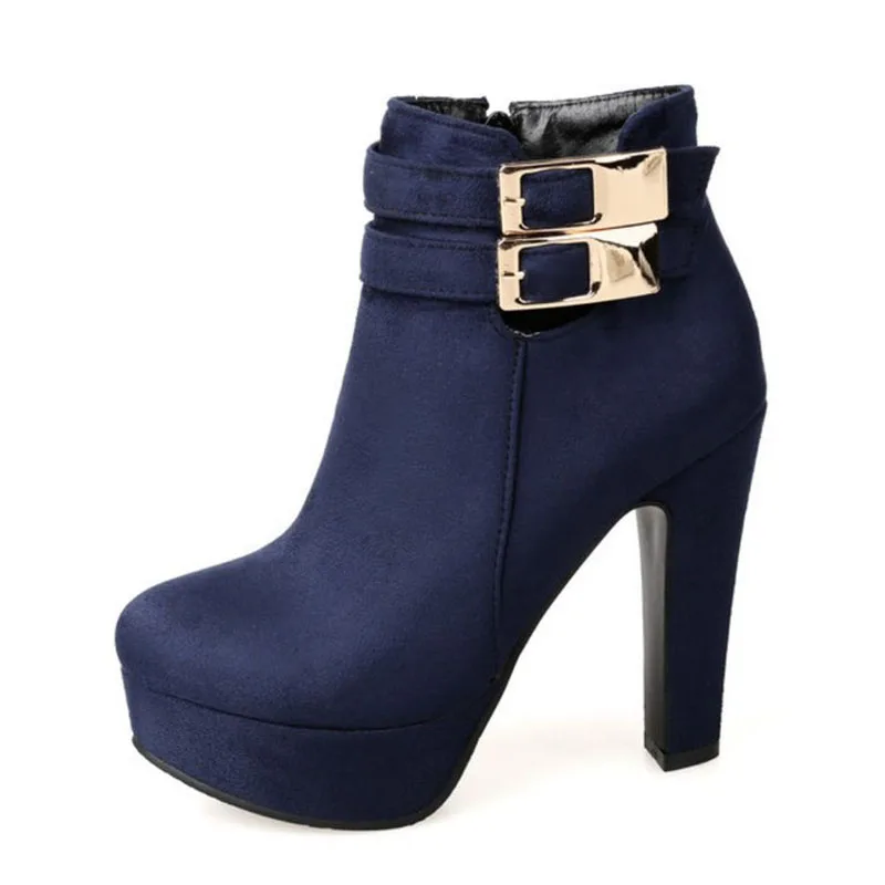 FITWEE Size 33-43 Women Ankle Boots High Heels Female Side Zipper Shoes Metal Buckle Platform Botas Fashion Winter | Обувь