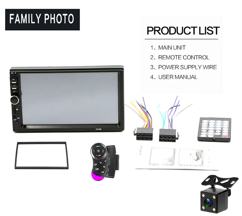 With 4 LED Camera Hikity 7018B двойной 2 Din Автомобильный видео плеер 7 дюймов сенсорный экран мультимедийный плеер USB FM bluetooth Поддержка рулевого колеса дистанционного управления - Цвет: With 4 LED Camera