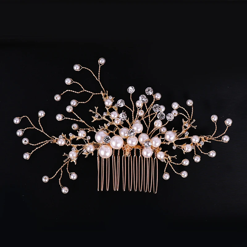 Винтажные золотые гребни для невесты жемчужные свадебные аксессуары волос