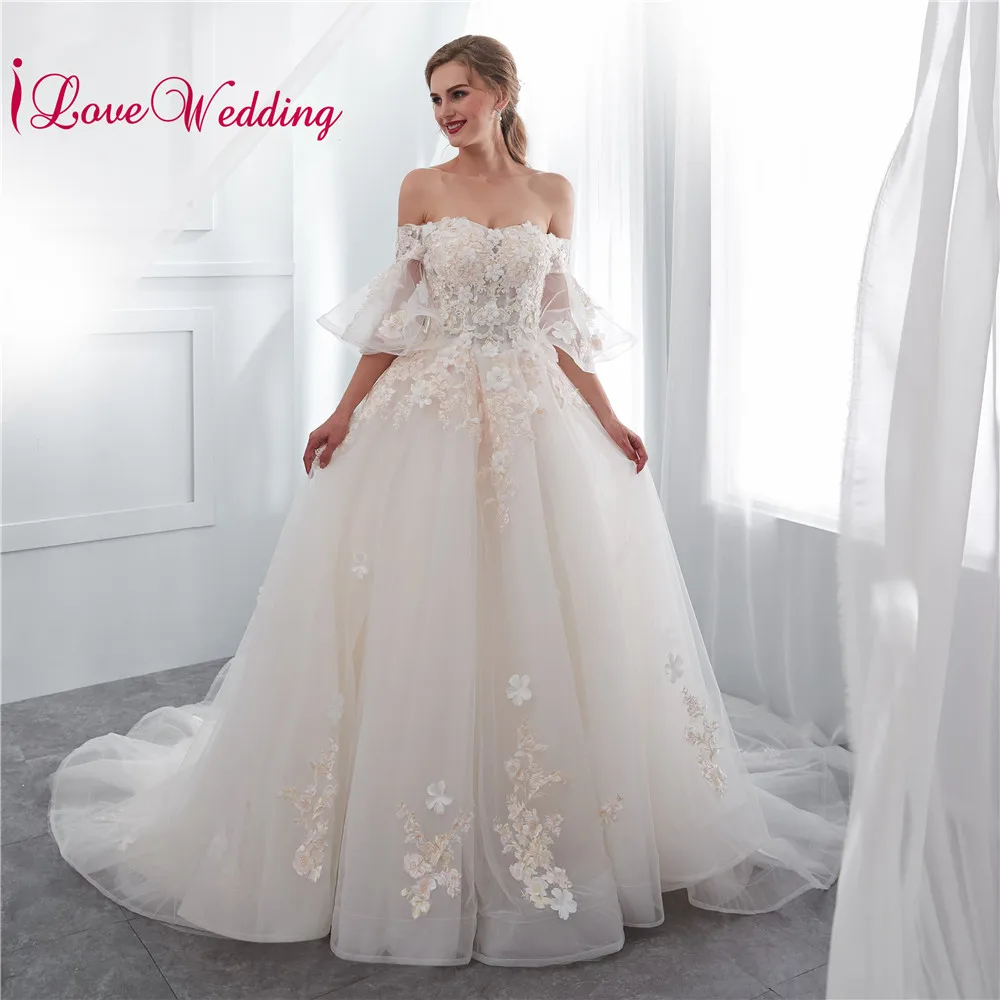 Кружевное бальное платье ilovebridal с открытыми плечами и 3D цветочной аппликацией