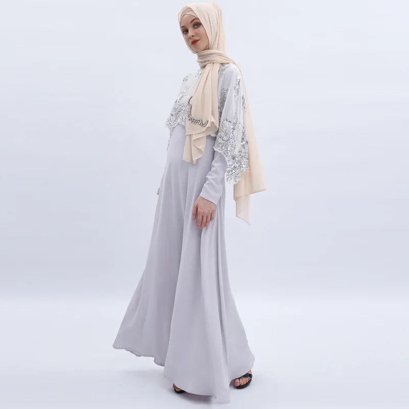 Роскошные мусульманские часы с пайетками abaya платье комплект из 2 предметов кардиган-кимоно длинные халаты Jubah Ближний Восток Eid Рамадан исламский