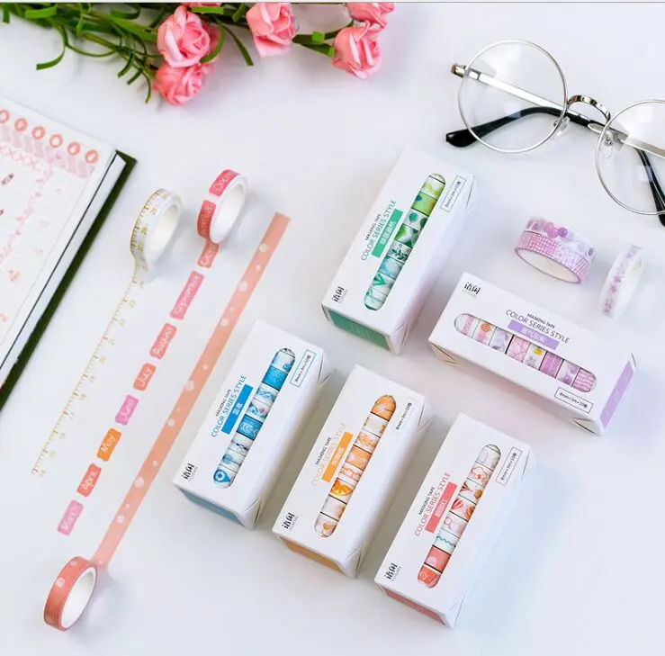 10 рулонов/упак. 8 мм широкий основной Функция тонкий украшения васи клейкие ленты