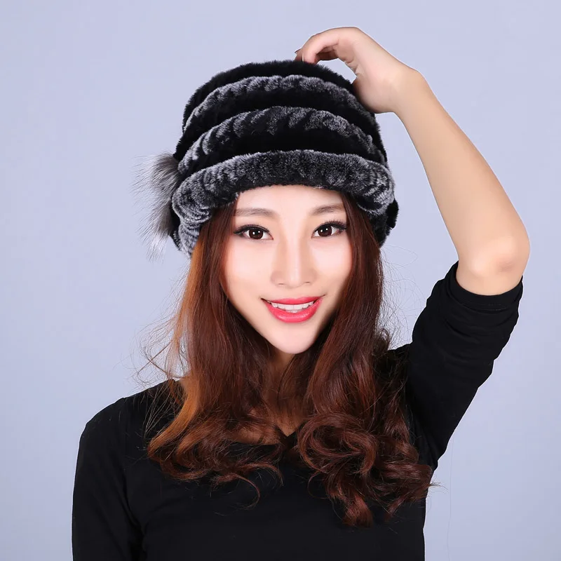 Шапка из натурального меха для женщин модная шапка кролика Рекс новинка 2016