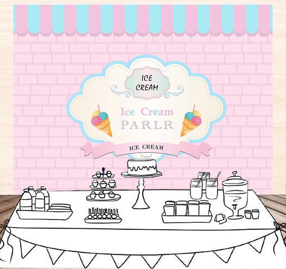 

BEIPOTO мороженое фон наряд для первого дня рождения вечерние баннер розовая кирпичная стена фотографии фоном десерт украшение стола 05