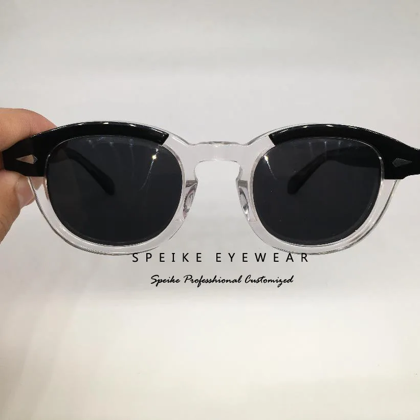 Black-crystal frame SPEIKE, индивидуальные винтажные черные солнцезащитные очки, Джони Депп, лемтош, стиль ретро, темные очки, могут быть близорукими, солнцезащитные очки - Цвет линз: Black-crystal frame