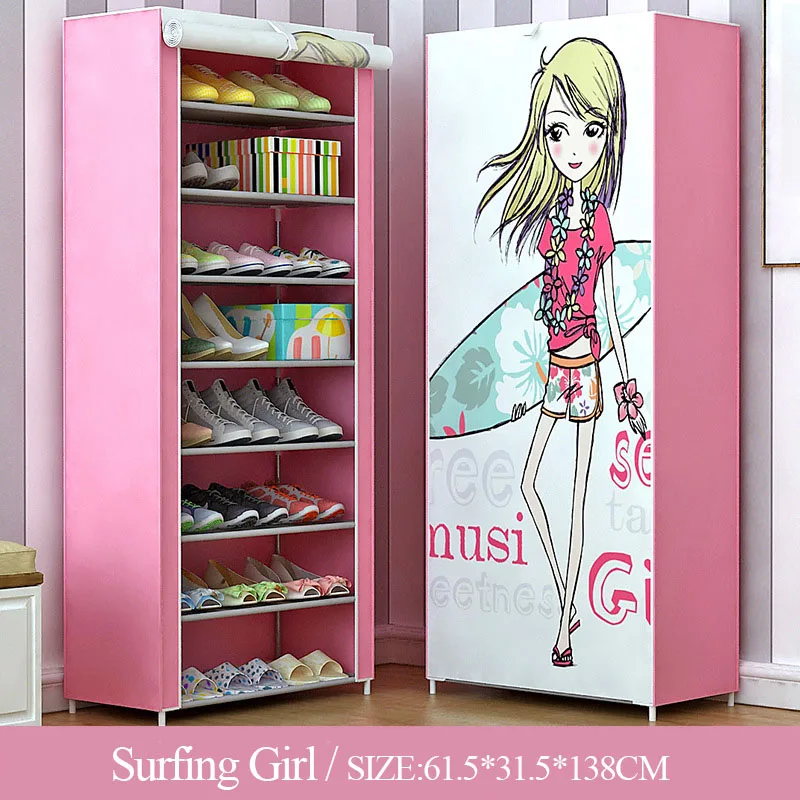 Surfing girl 9 Ярусов простой модный шкаф для обуви нетканый 27 Пар стеллаж для хранения обуви домашний шкаф мебель экономия пространства органайзер для обуви - Цвет: Surfing girl