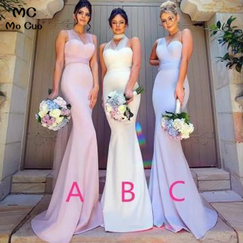 

2019 Mermaid Bridesmaid Dresses Long with ABC Design V neck Formal Wedding Party Dress Elastic Satin Women Bridesmaid Dress