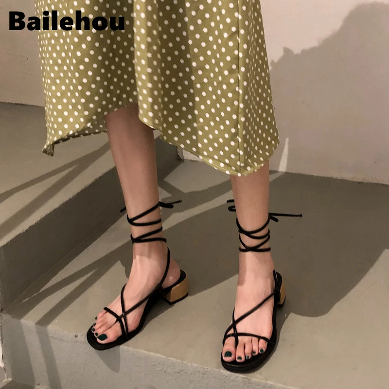 Bailehou/Новые Модные женские босоножки Летняя обувь с ремешком сзади повседневные