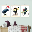 Картины кавайные животные на велосипеде из мультфильма на холсте для детской комнаты скандинавские плакаты принты настенные картины для детской комнаты домашний декор