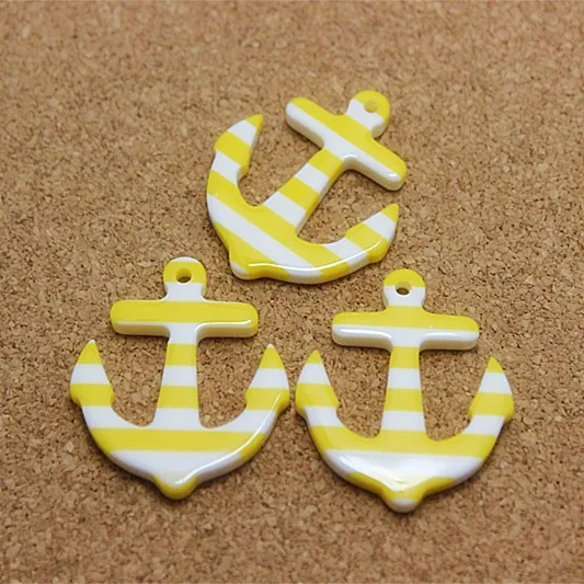 yellow 10pcs 10 шт. 33*28 мм в полоску Якорь Морской матросский каучуковый кабошон с плоским основанием для DIY украшения/ремесла - Цвет: yellow 10pcs