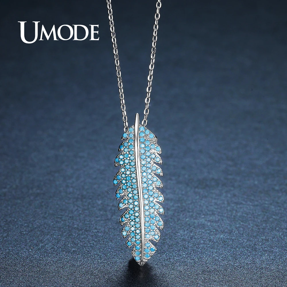 UMODE милые модные ожерелья с подвеской в виде длинного листа голубого цвета CZ