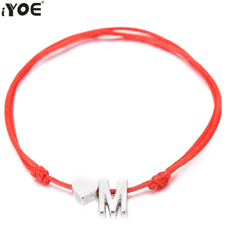 IYOE Gold Silver Color Tiny Heart Initials Name Letter Bracelet For Women Men Kids Hand Braided Red Rope Bracelets Couple Gifts