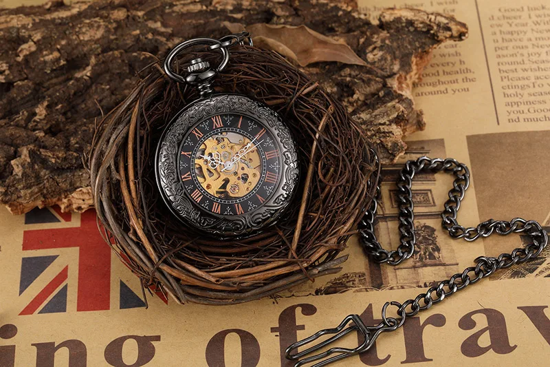 Hand Wind Mechanical Pocket Watch for Men With Roman Numberals Steampunk Skeleton Fob Chain Watches Pendant Relogio De Bolso | Наручные