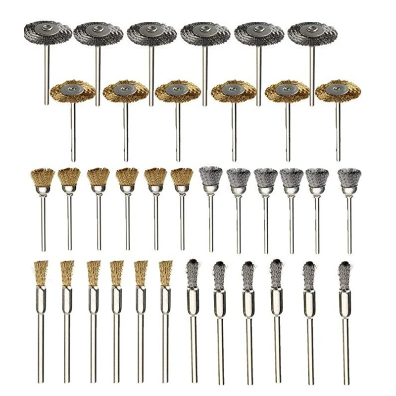 36 pcs/set Power tool Accessories Steel Copper Brass Wire Brush Polish Wheels Metal Surface for Dremel Rotary Tools High Quality |
