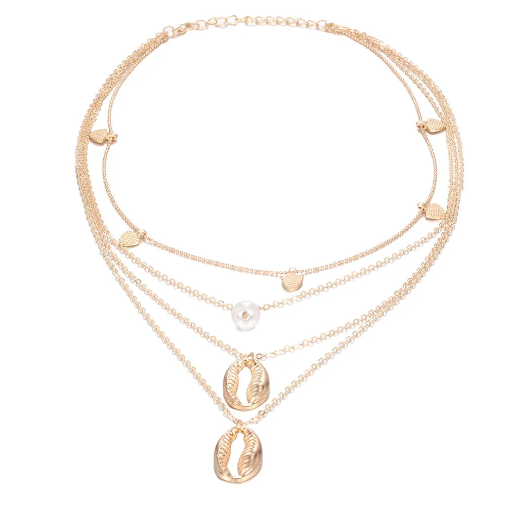 MLING Vintage Gold Multilayer Choker Necklace Bohemian Irregular Pearl Heart Shell Pendant For Women | Украшения и аксессуары