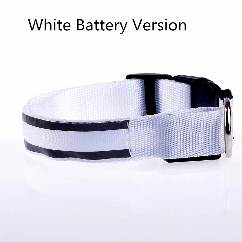white battery A06 светоотражающий светодиодный ошейник для питомцев собака nylong световой воротник светоизлучающий воротник батарея версия и USB перезаряжаемая версия - Цвет: white battery