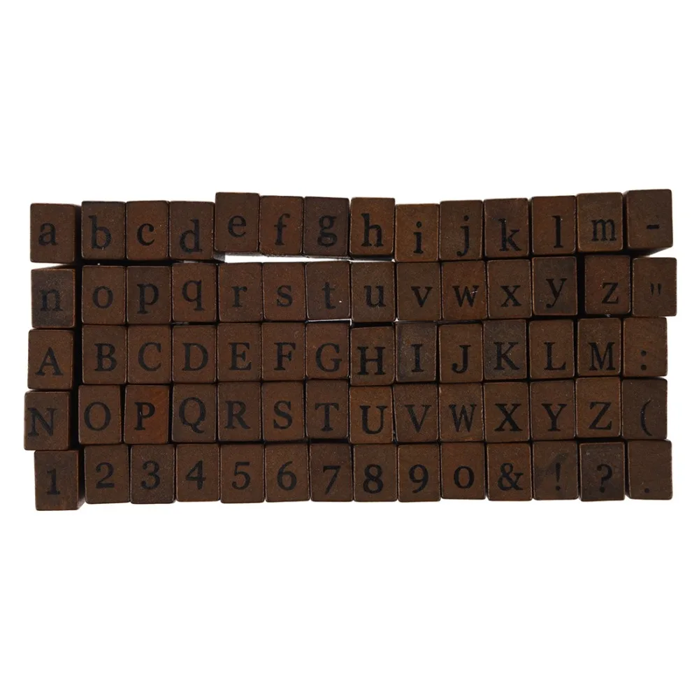 Pack of 70pcs Rubber Stamps Set Vintage Wooden Box Case Alphabet Letters Number Craft (No Ink Pad Included) | Канцтовары для офиса