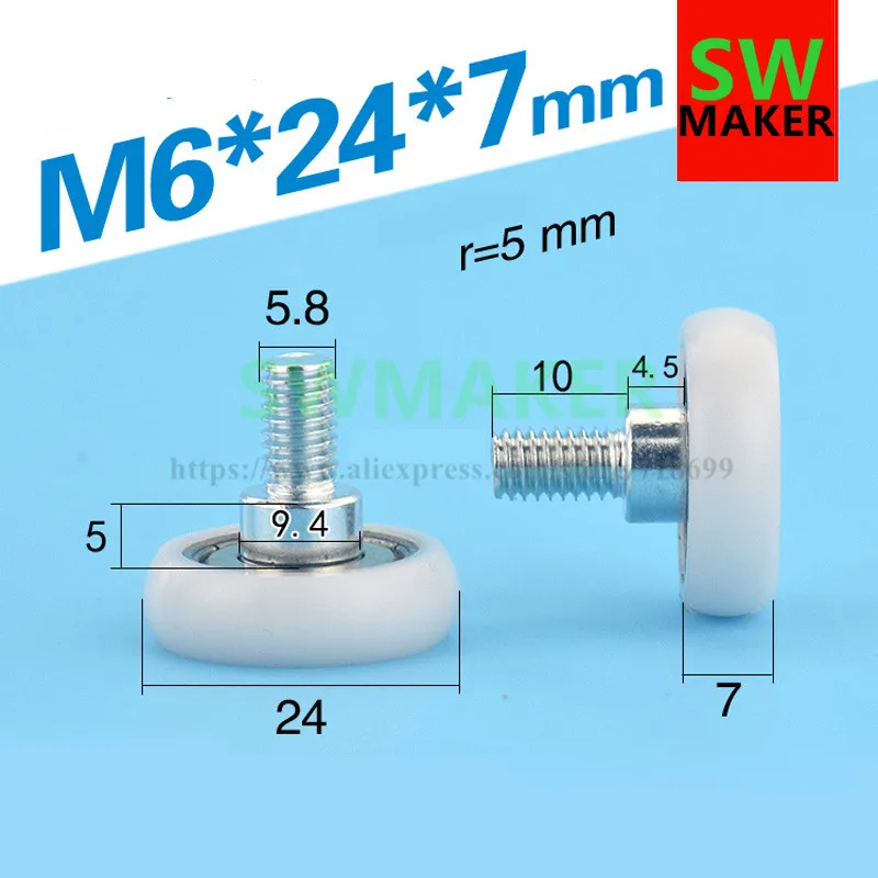 SWMAKER 6*24*7 мм пластиковый пакет шкив колеса с подшипником POM ролик сферическая