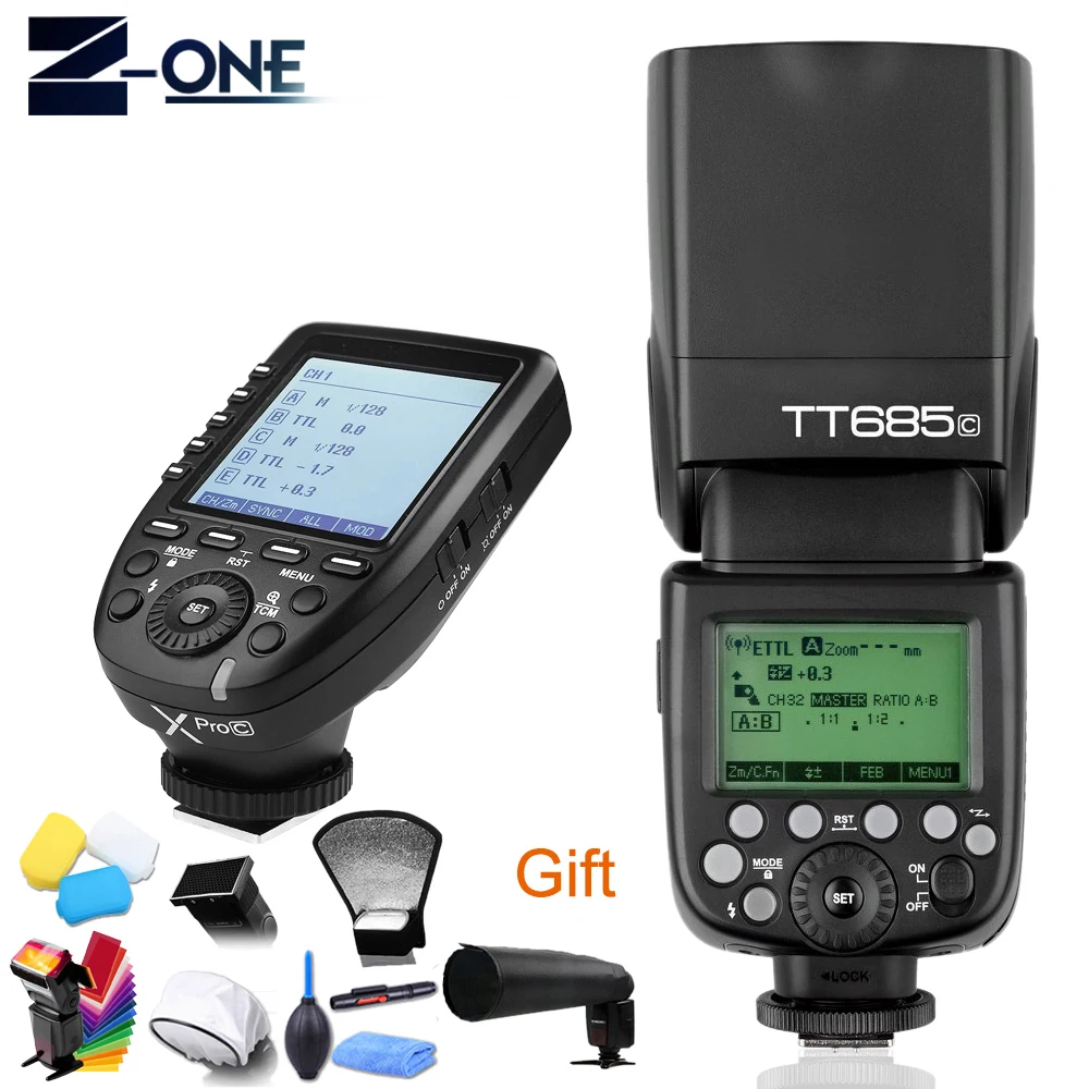 

Godox DSLR Flash TT685C TTL Камера Flash 2,4 ГГц высокоскоростной 1/8000s GN60 + Xpro-C TTL беспроводной передатчик для Canon + Бесплатный подарок