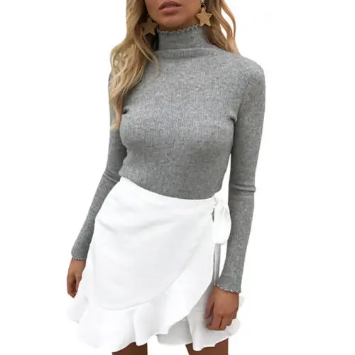 

Women Turtleneck Blouse Knitwear Long Sleeve Pullover Jumper Solid Slim Outwear