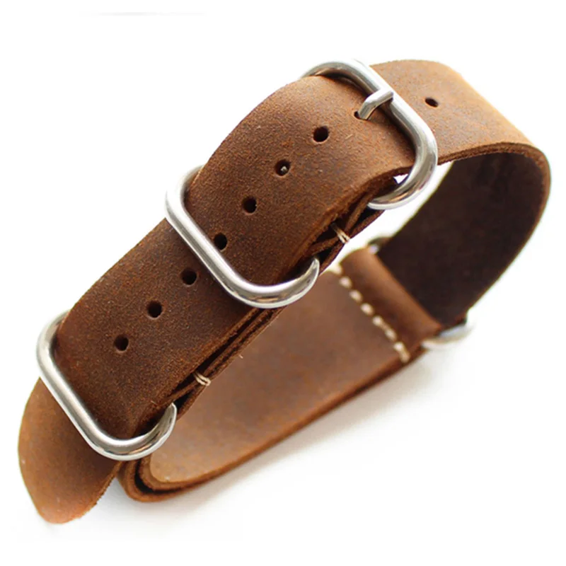 Brown silver buckle 18 20 22 24 26 мм Модные Ремешки для наручных часов из натуральной кожи для NATO ZULU браслет из воловьей кожи коричневый зеленый Ремешки для наручных часов - Цвет ремешка: Brown silver buckle