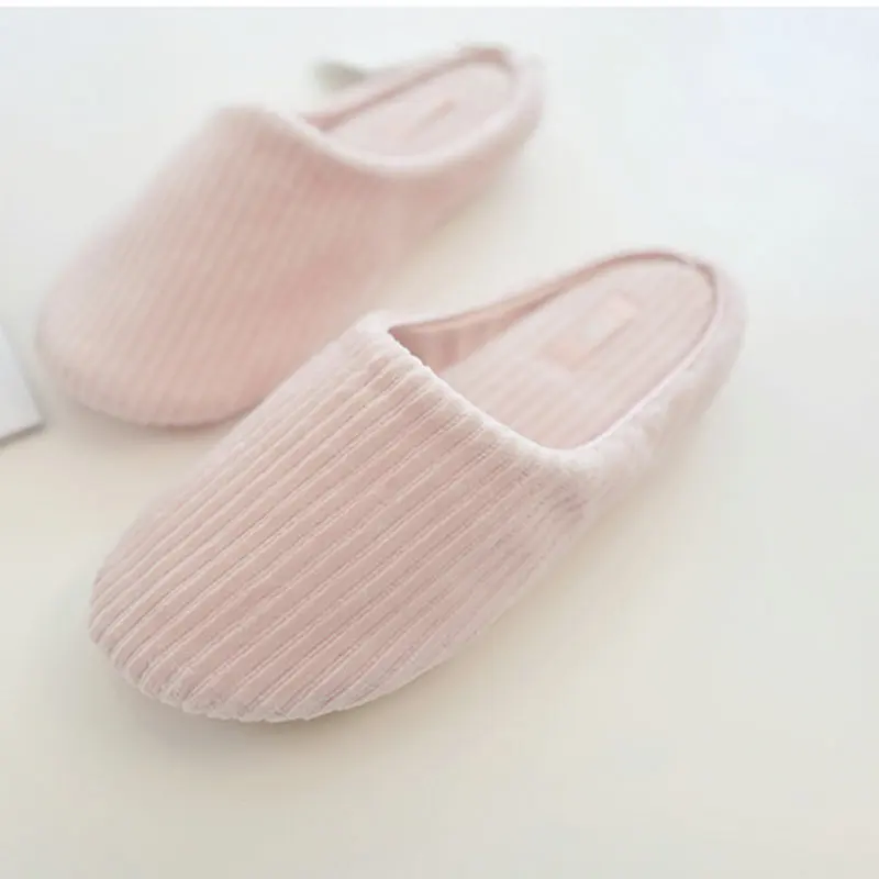 Simple vertical stripe comfortable winter indoor floor bedroom women slippers female rubber bottom household adult girl shoes | Обувь