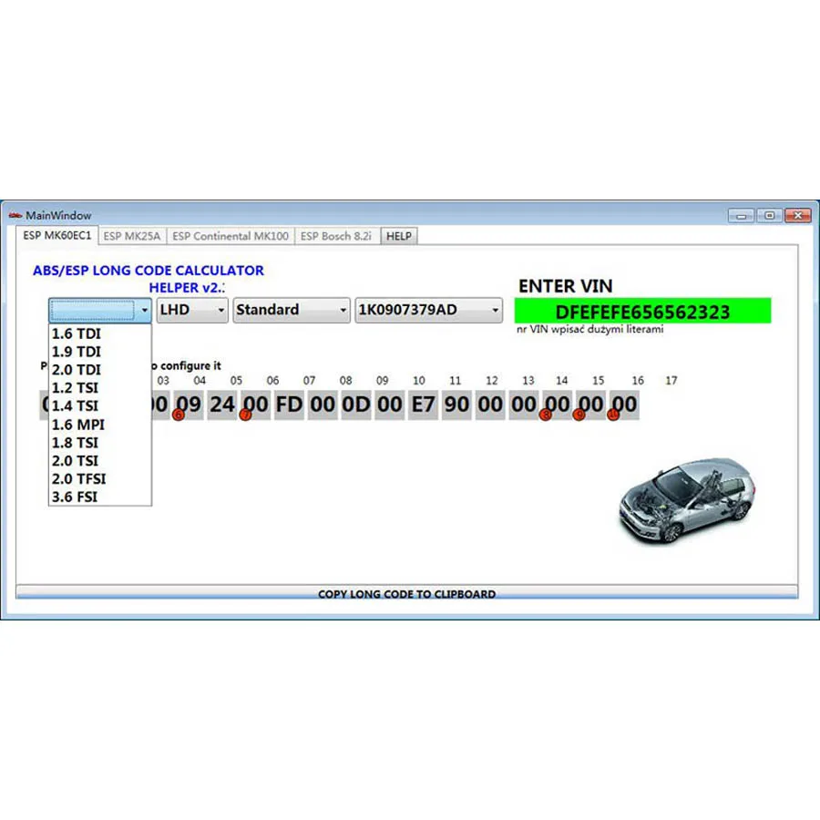 Для VW ABS ESP длинный код калькулятор помощник MK60EC1