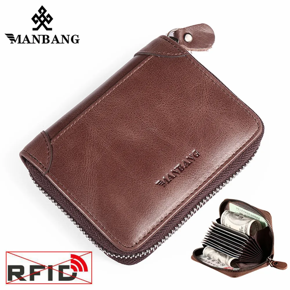 Мужской кошелек ManBang из натуральной кожи с отделением для карт защитой RFID