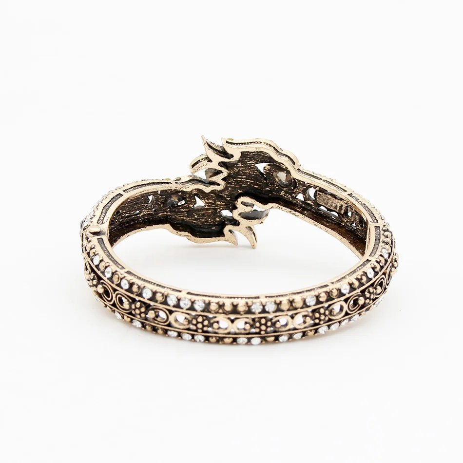 Vintage Morocco Women Tulips Flower Bracelet Cuff Antique-Gold Color Resin Jewelry Rhinestone Bangle Hollow Arabesque Bijoux | Украшения и