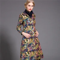 2018 autumn winters printing fashion women long trench coat female floweral slim long overcoat plus size 3xl