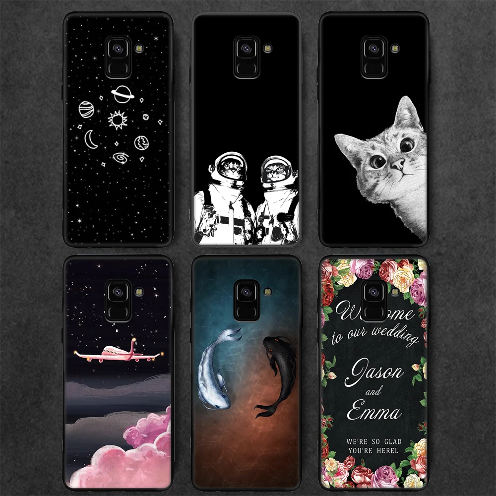 Матовый чехол с черным узором для samsung Galaxy A8 A6 Plus A8 A9 Star Lite A7 A5 A3, защитный чехол для телефона