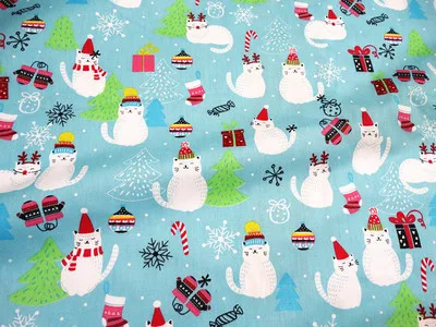 christamas cat blue Полметра мультфильм животных Рождество кошка печать ткань для ручной работы DIY детское постельное белье одежды платье B245 - Цвет: christamas cat blue