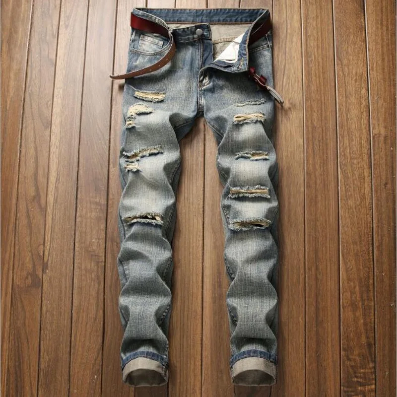 Men Jeans Black Gray Elastic Classical Jeans Stretch Denim ]Pants Streetwear Hip Hop Jeans Denim Pants