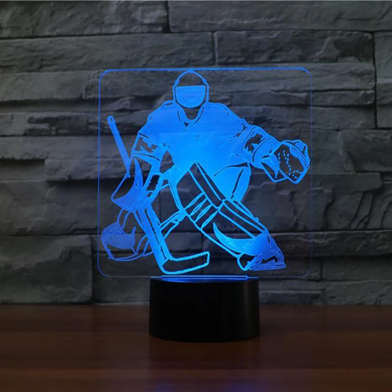 СВЕТОДИОДНЫЙ 3D Usb ночник 7 цветов Изменение хоккей на льду вратарь моделирование Usb настольная лампа светодиодный фанаты спорта подарки Домашнее освещение Декор