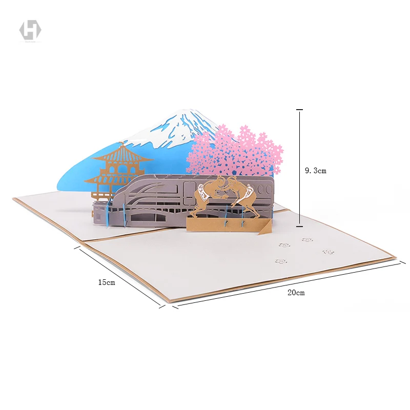Ориентир здание 3D Япония Fujiyama всплывающие поздравительные открытки лазерная