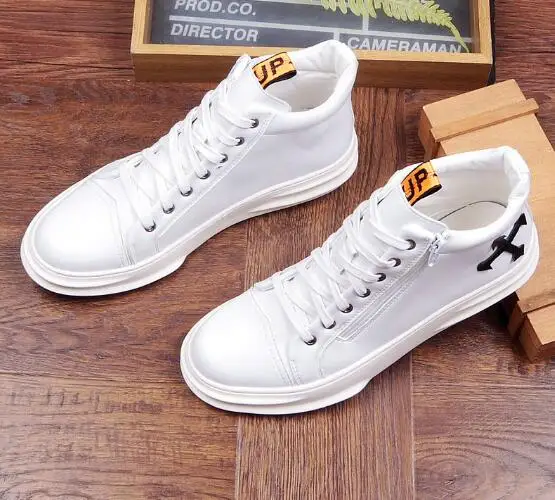 Мужские высокие ботинки из натуральной кожи на молнии со шнуровкой и надписью