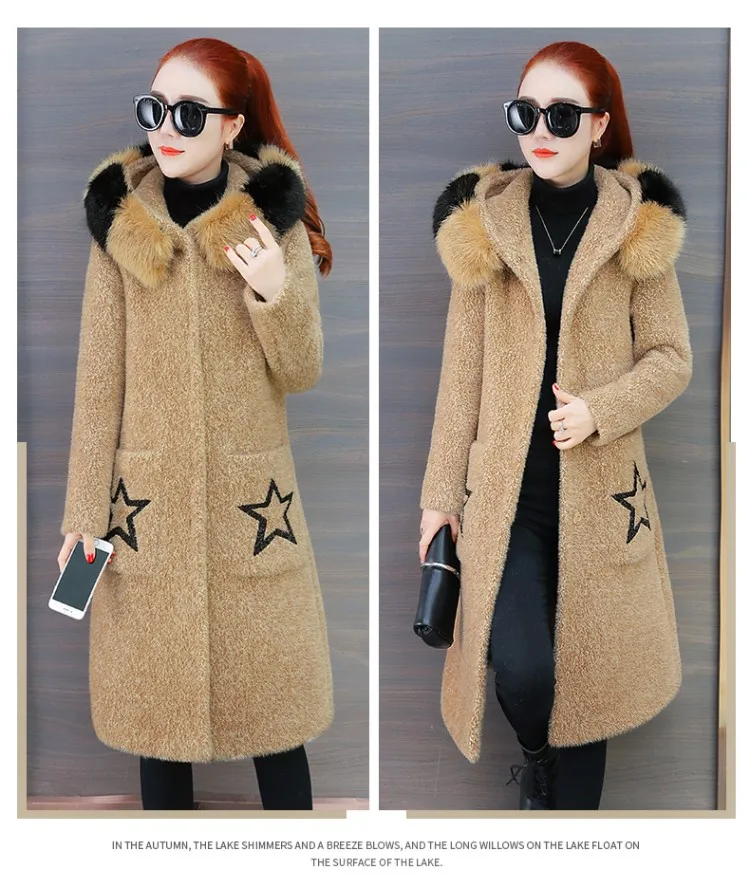 Luxury clothing New 2019 Faux fur coat Haute couture Korean style Imitation Mink cashmere coats hooded High quality fabric B4313