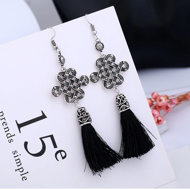 Long Earrings for Women Blue Chinese Knot Tassel Zinc Alloy Korean Drop Jewelry 2018 | Украшения и аксессуары