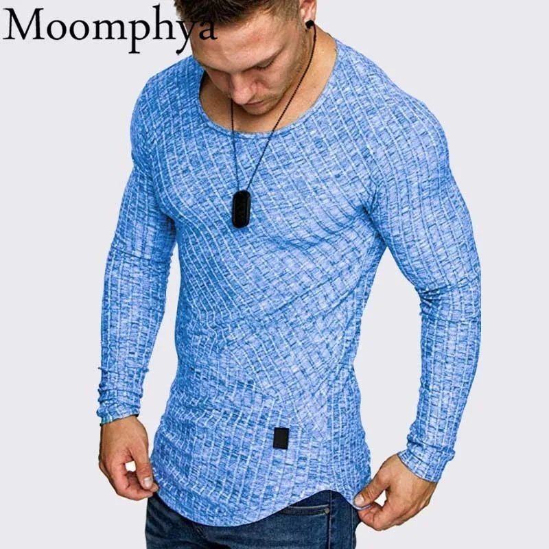Мужская футболка в полоску с длинным рукавом Moomphya длинная уличная стиле хип хоп