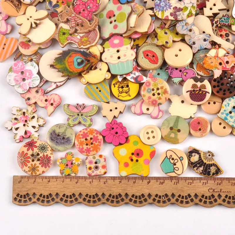 Mixed vintage Painting Wooden decorative Buttons For Sewing clothing Scrapbooking Crafts home decor 15-35mm MT1893 | Дом и сад