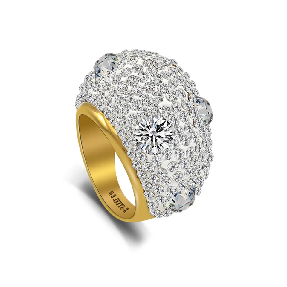 Silver Gold Кольца из нержавеющей стали с кристаллами для женщин Promise/Обручальное Кольцо женское ювелирное Подарочное свадебное кольцо блестящий комфорт Размер 6-9 - Цвет основного камня: Silver Gold